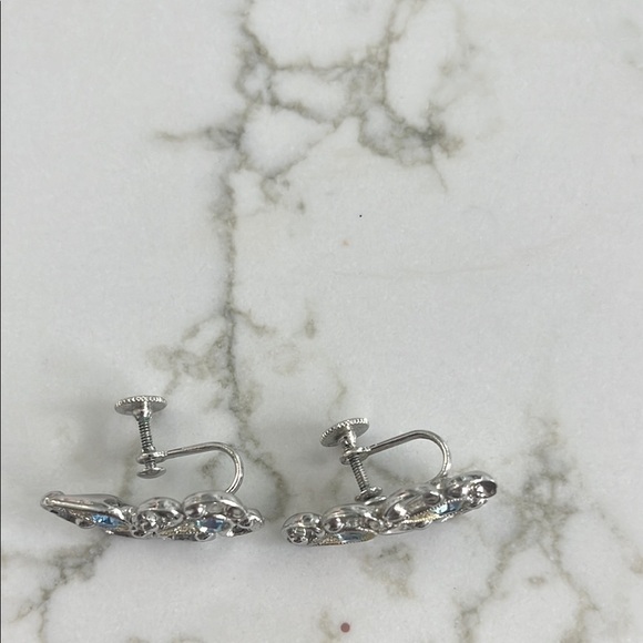 Elegant Silver and Blue Clip-On Earrings - Picture 3 of 4